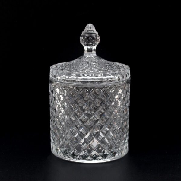 Glass Storage Jar With Lid Diamond Cut Design - Large