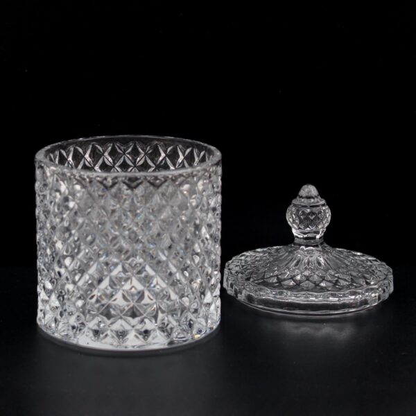 Glass Storage Jar With Lid Diamond Cut Design - Large - Image 2