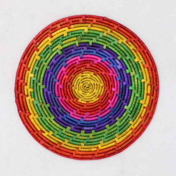 Rattan Table Mat Round Rainbow Colors | Large