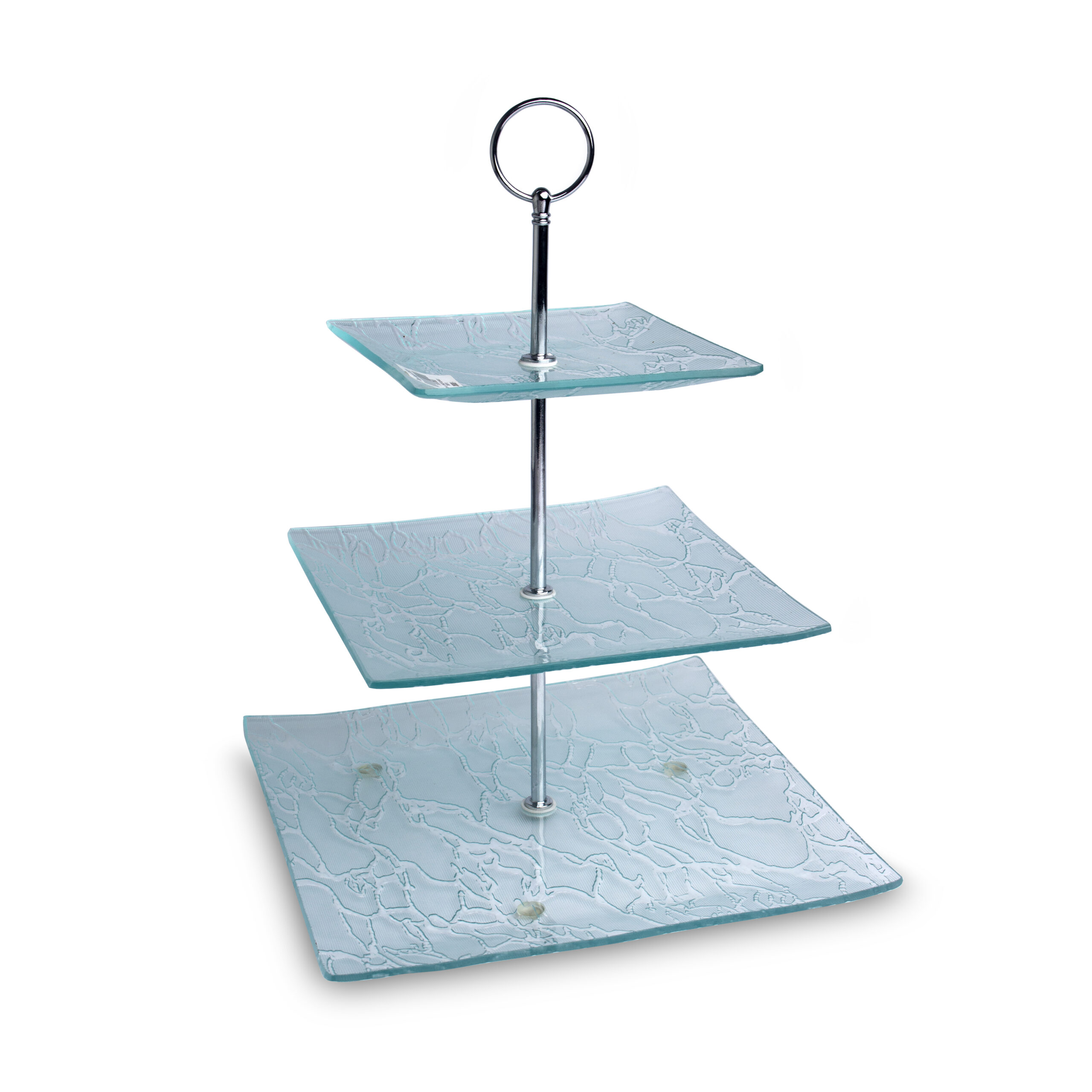 Glass 3 Tier Platter - Crack Square