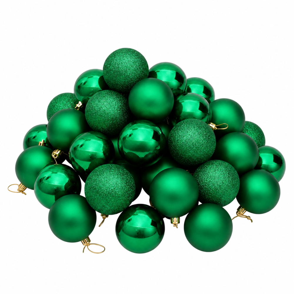 Emerald Green Shatterproof Christmas Bauble Ornaments (15 cm - Pack of 30)