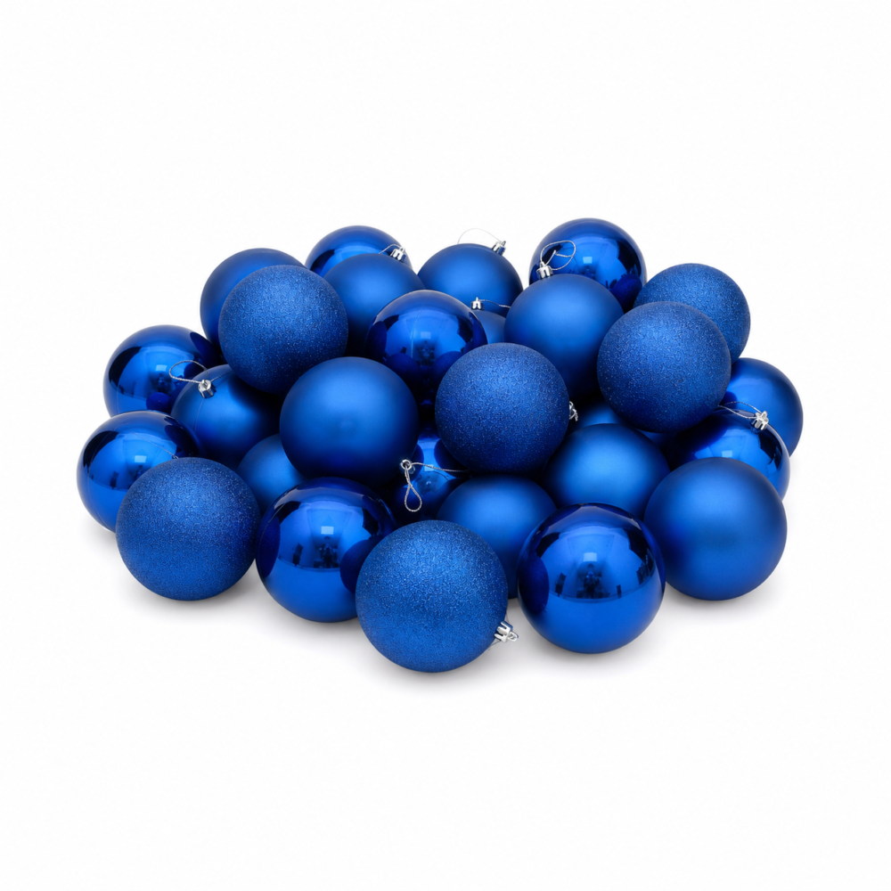 Royal Blue Shatterproof Christmas Bauble Ornaments (25 cm - Pack of 25)