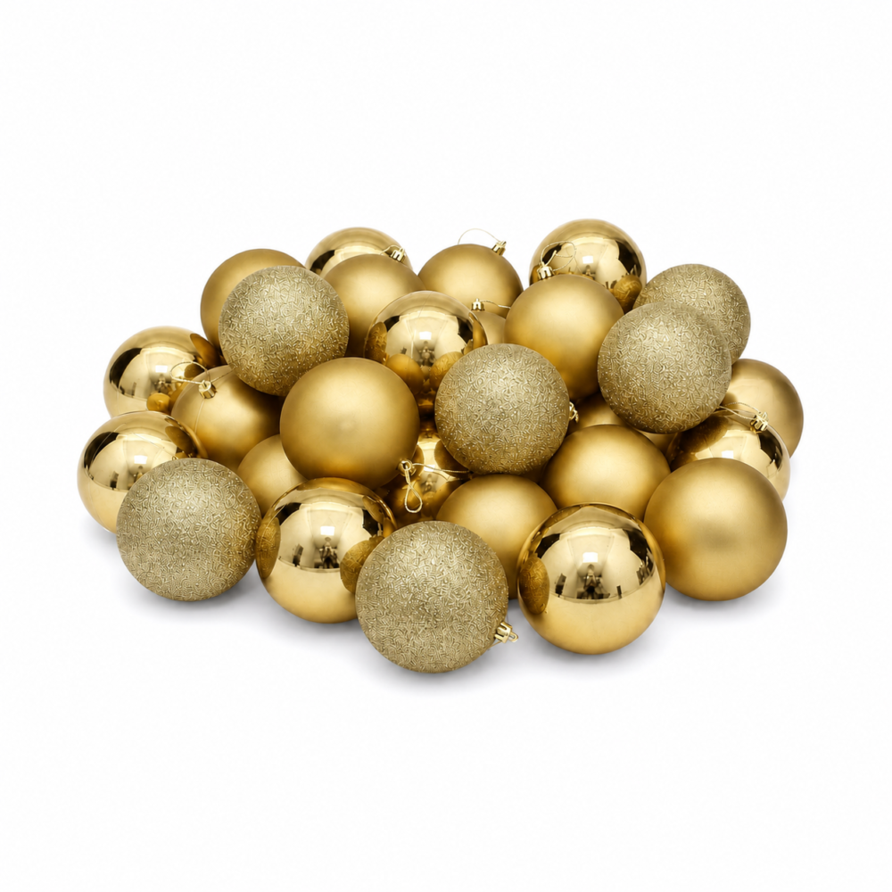 Luxurious Gold Shatterproof Christmas Bauble Ornaments (25 cm - Pack of 25)
