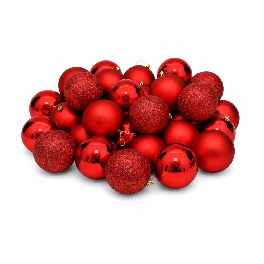 Classic Crimson Red Shatterproof Christmas Bauble Ornaments (25 cm - Pack of 25)
