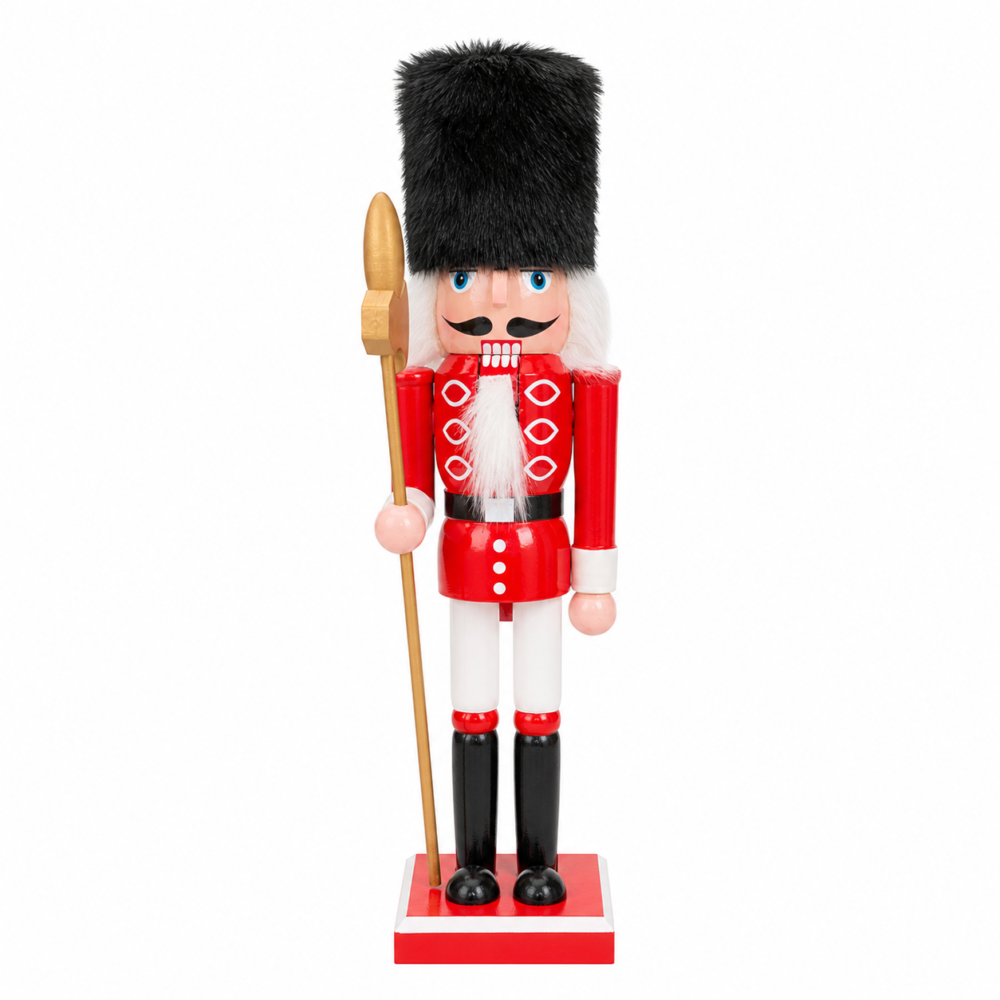 Royal Guard Wooden Nutcracker Figurine with Spear (32 cm - Red & White)