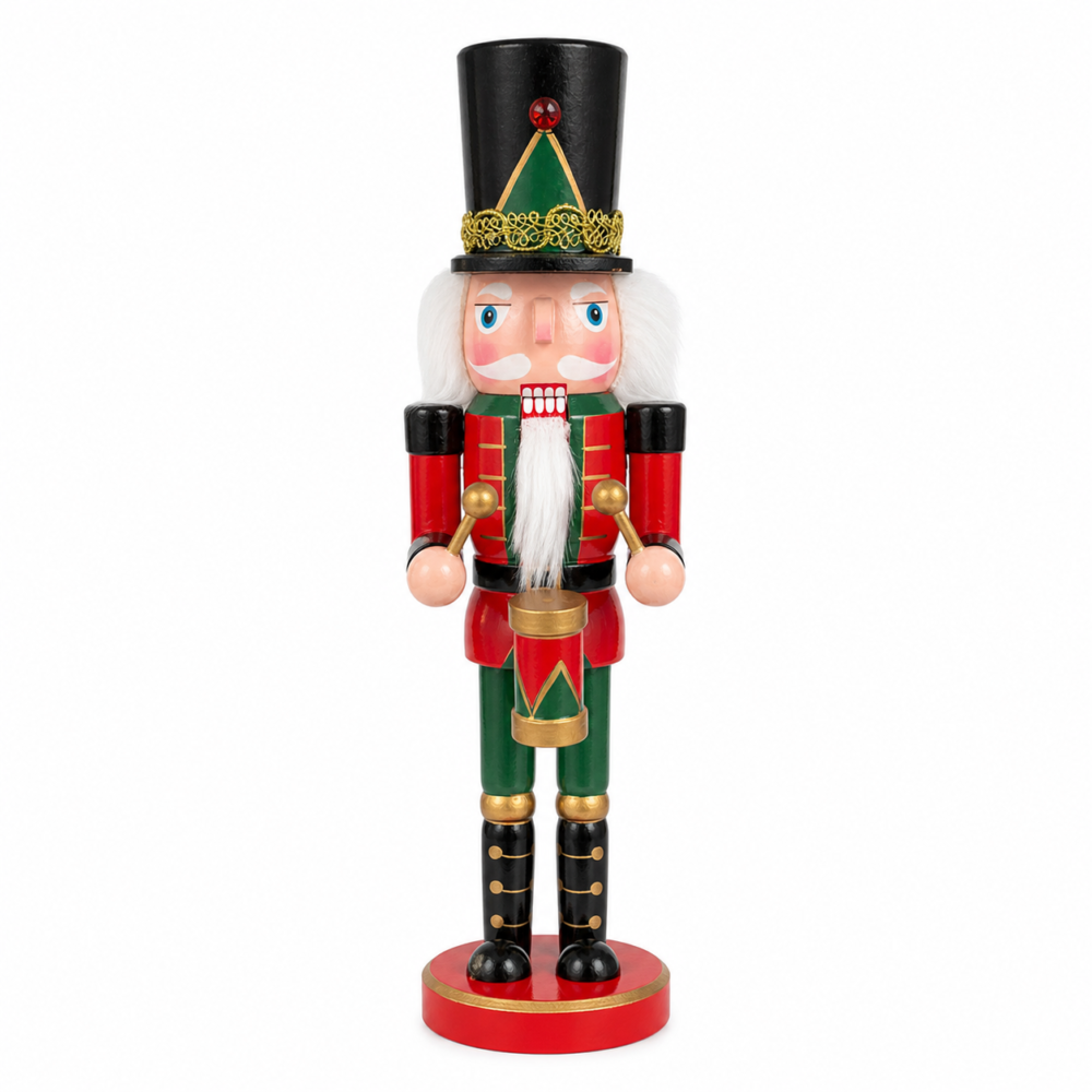 Classic Wooden Drummer Nutcracker Figurine (32 cm - Red & Green)