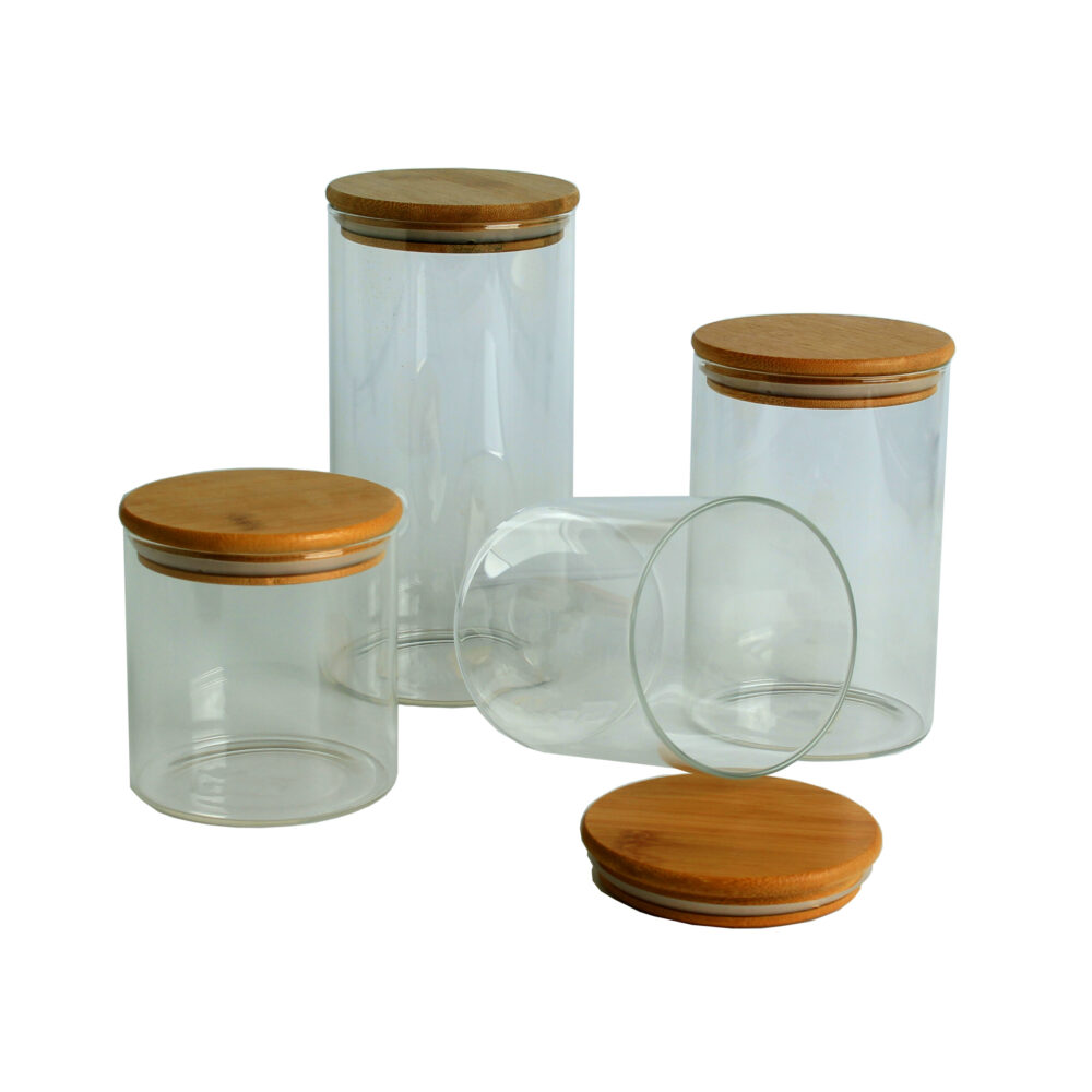 Bamboo Wooden Lid Glass Container - Round