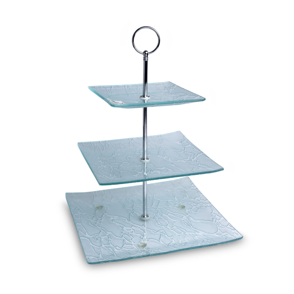 Glass 3 Tier Platter - Crack Square