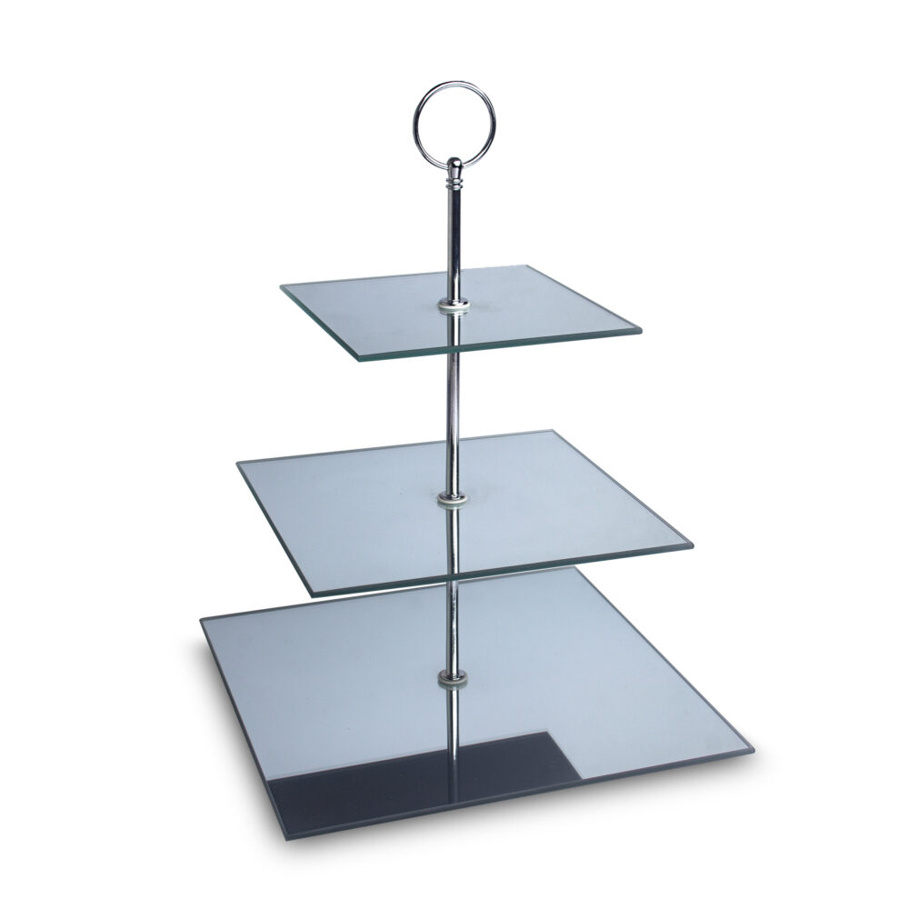 Glass 3 Tier Platter - Mirror Square