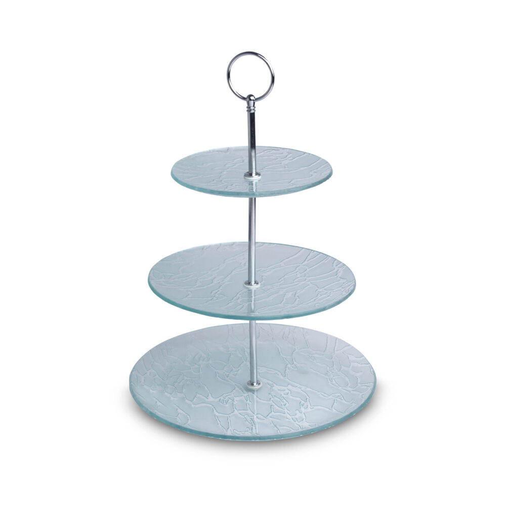 Glass 3 Tier Platter - Crack Round