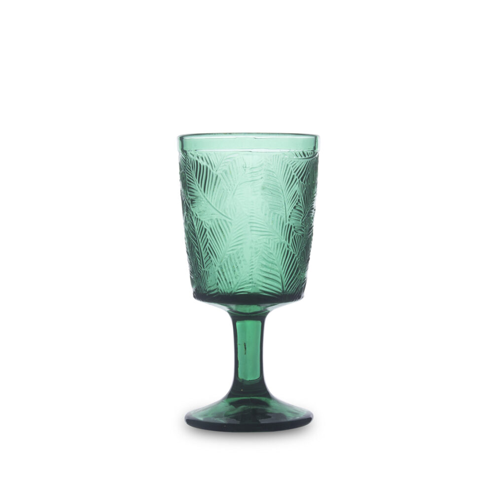 Drinking Glass With Stem Leaf - Green