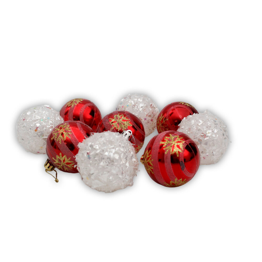 9 Pieces 6cm Christmas Baubles - Red & White