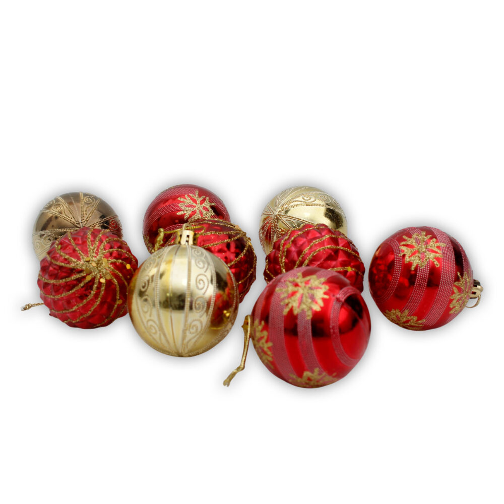 9 Pieces 6cm Christmas Baubles - Red & Gold