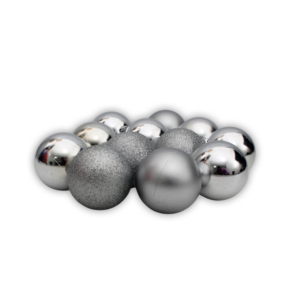 24 Pieces 8cm Christmas Baubles - Silver