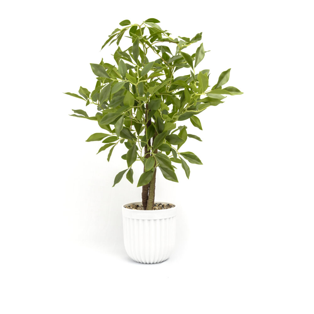 Artificial Plant Green Leaf With White Pot