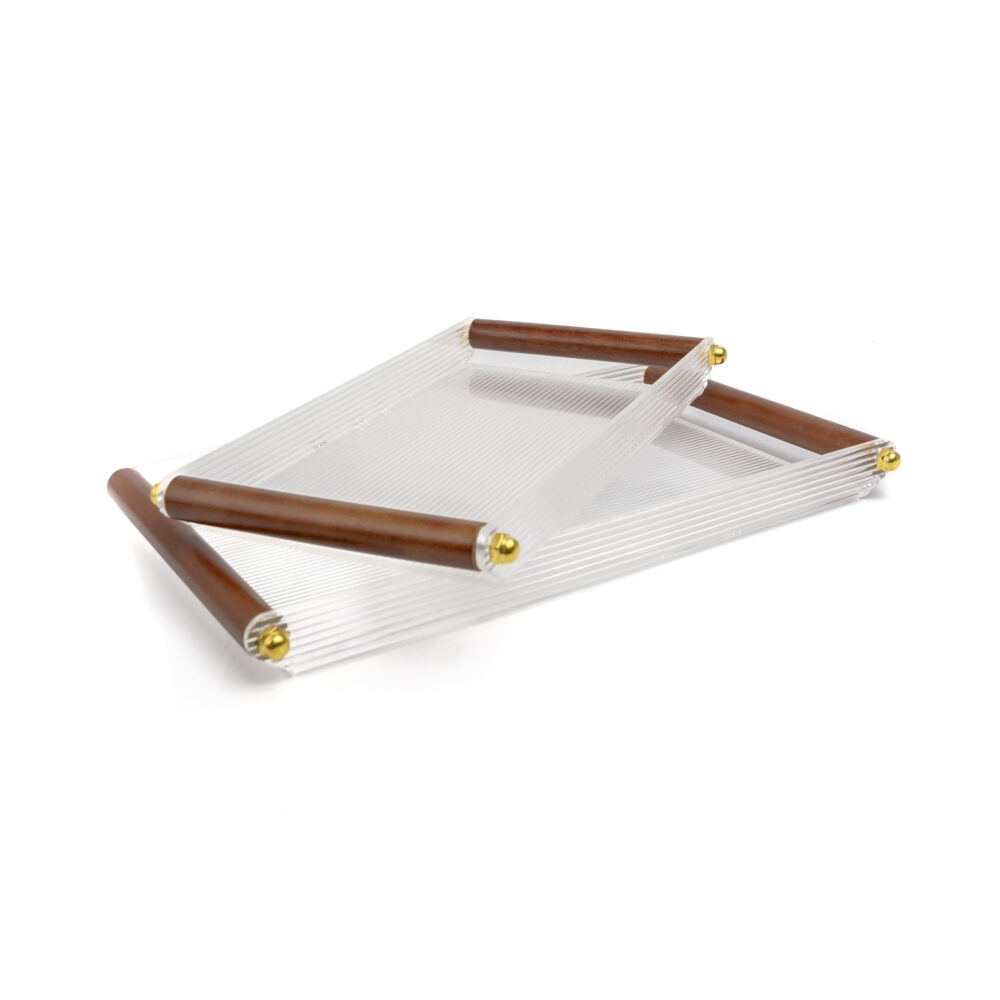 Acrylic Tray Set With Wooden Handle - 2 Pcs