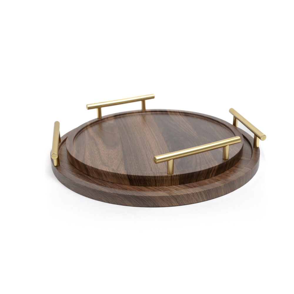 Wooden Tray 2pcs set Round