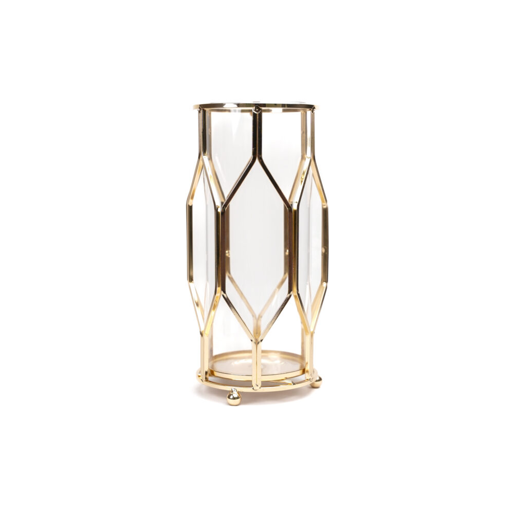 Glass Cylinder Vase With Gold Mess - Small