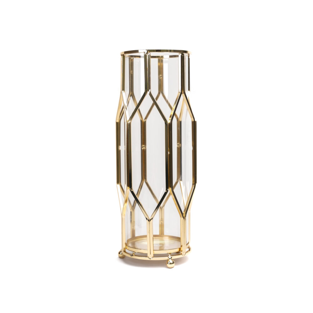 Glass Cylinder Vase With Gold Mess - Medium