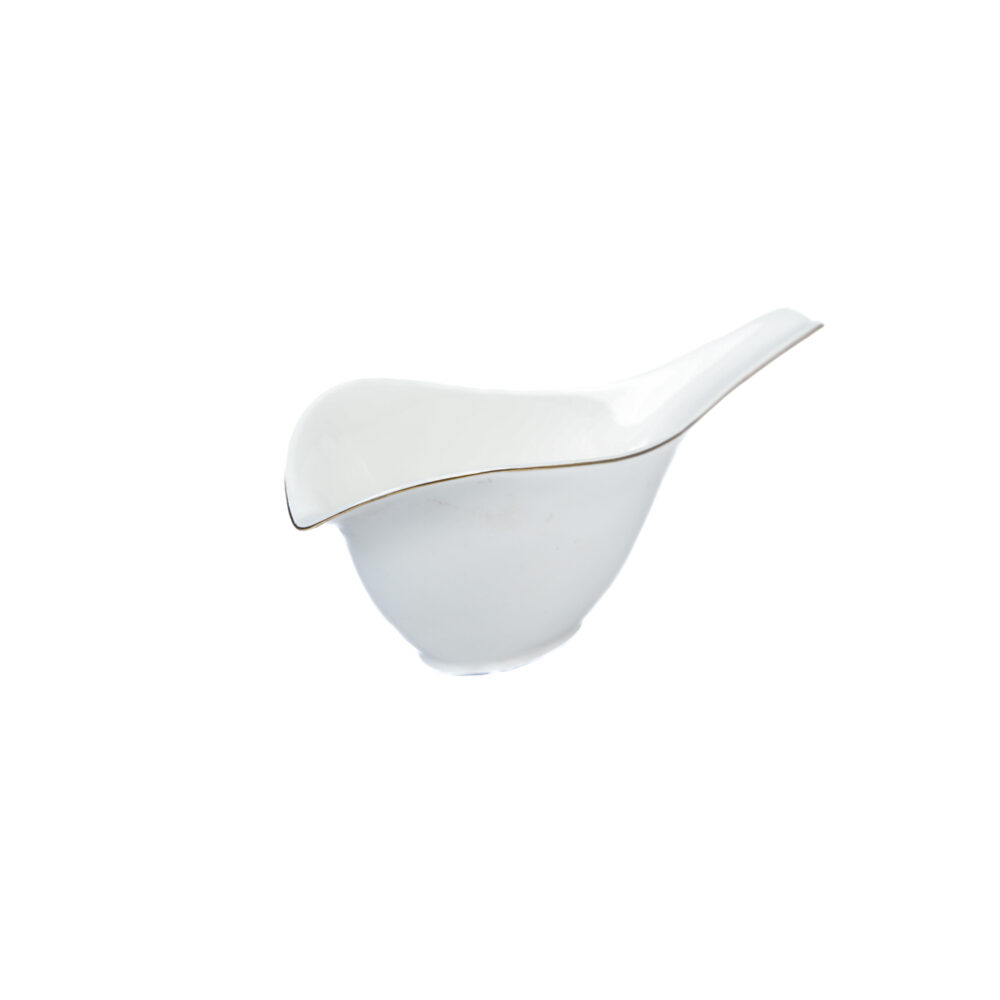 Ceramic White Curry Boat With Gold Line