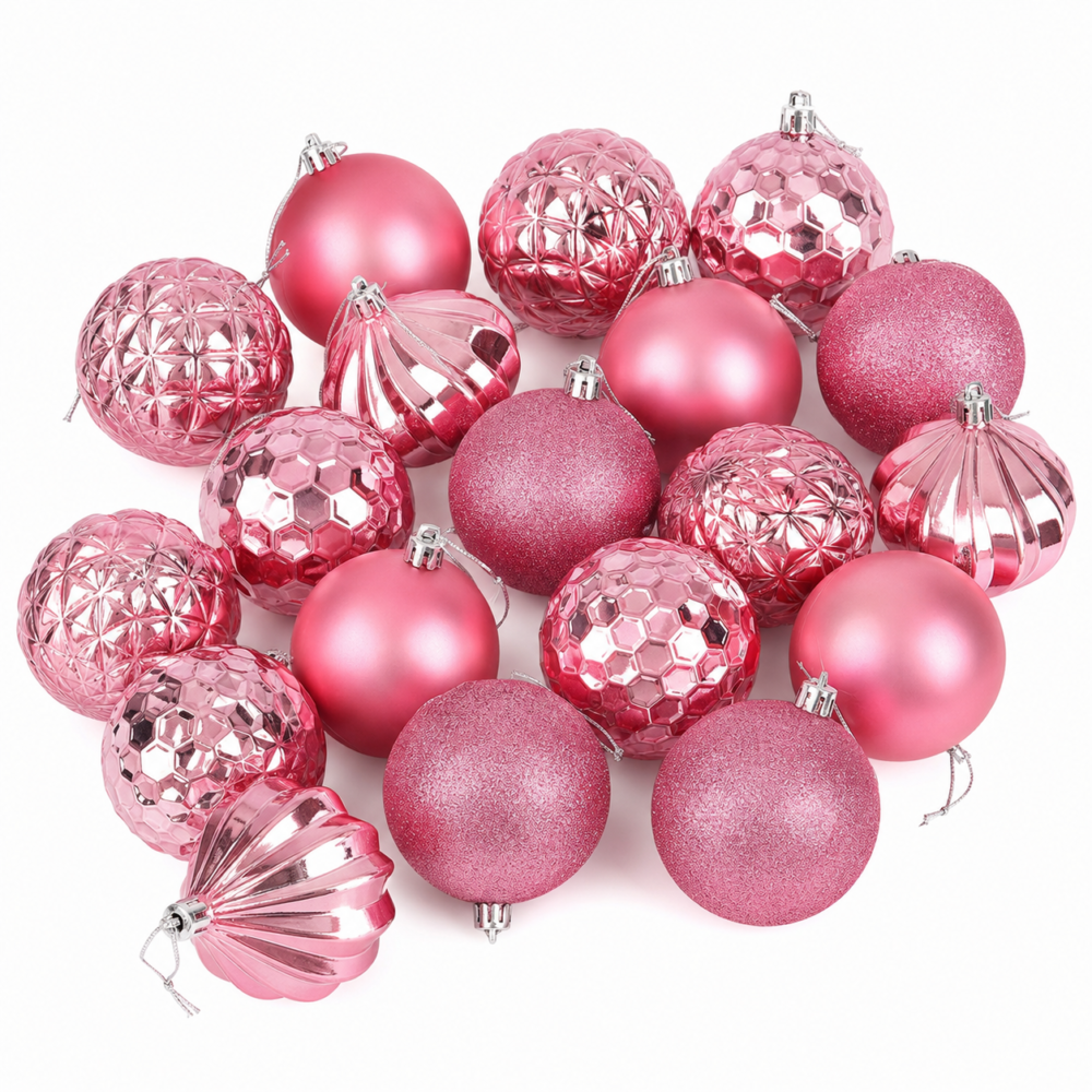 Luxurious Pink Christmas Tree Baubles & Ornaments Set (8 cm - Pack of 20)
