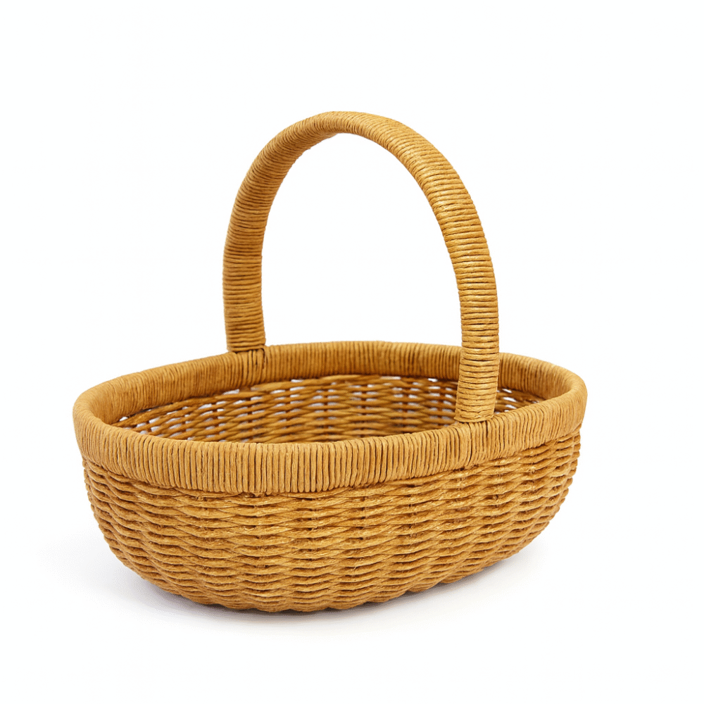 Warm Straw Brown Classic Rattan Wicker Oval Carry Basket - Large