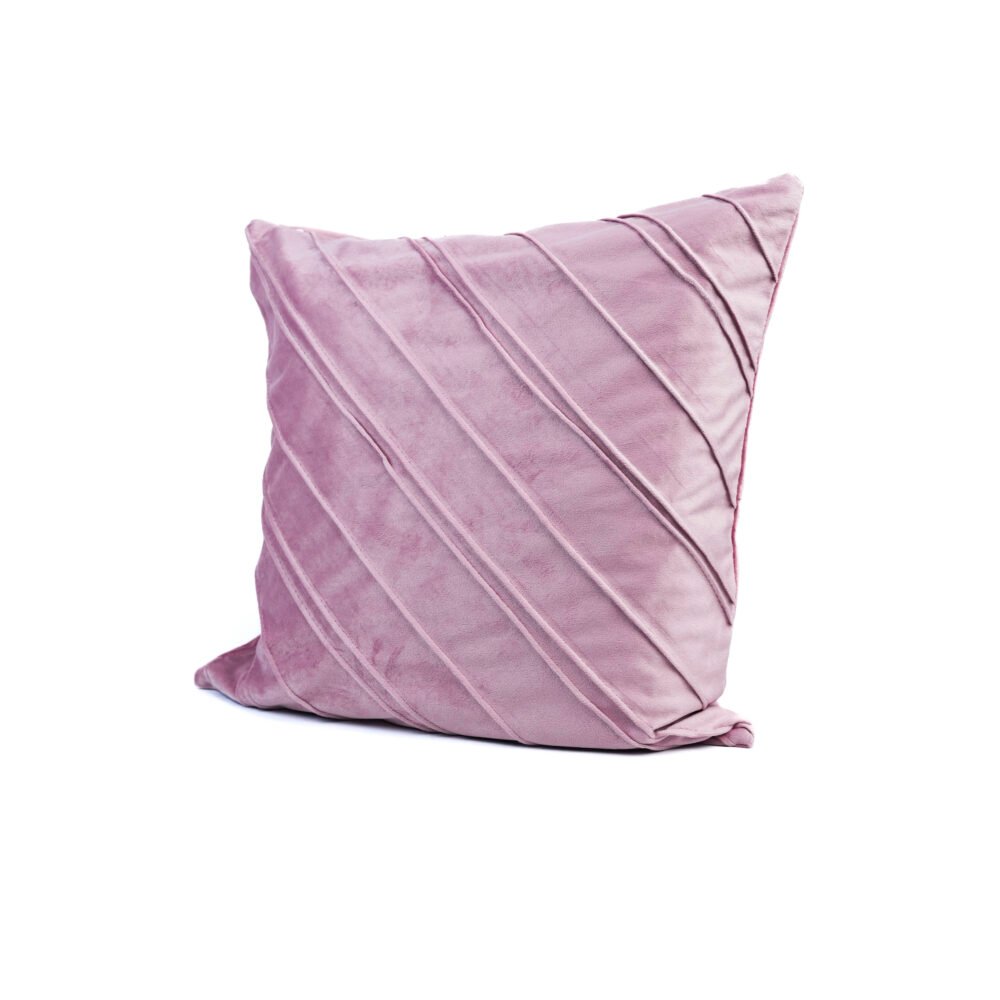 Diagonal Pleated Velvet Cushion - Mauve Pink