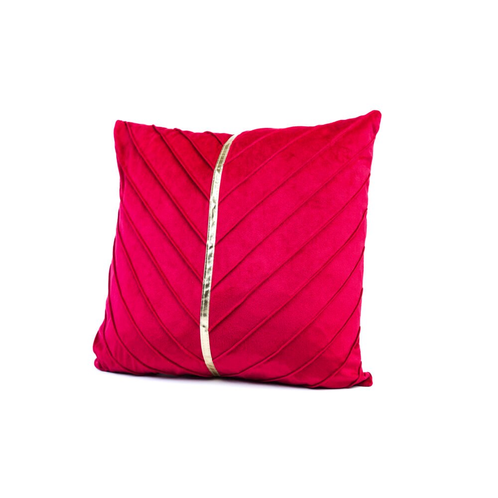 Diagonal Pleated Cushion With Gold Accent - Hot Pink