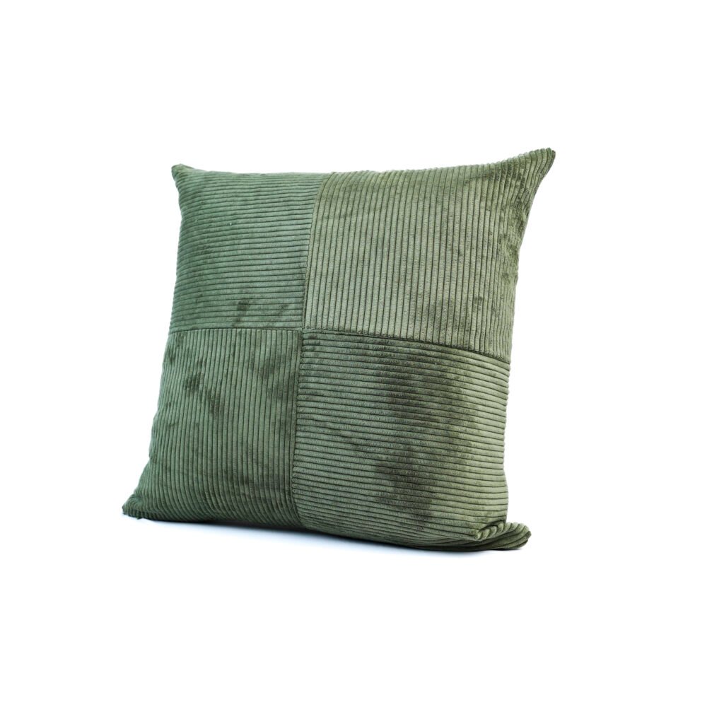 Corduroy Panel Design Cushion Cover - Olive Green