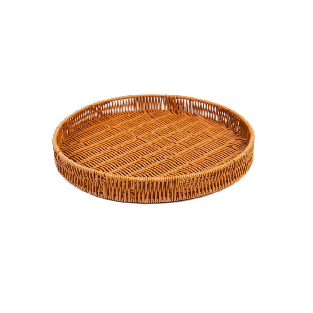 Light Honey Brown Natural Rattan Wicker Round Tray - Small