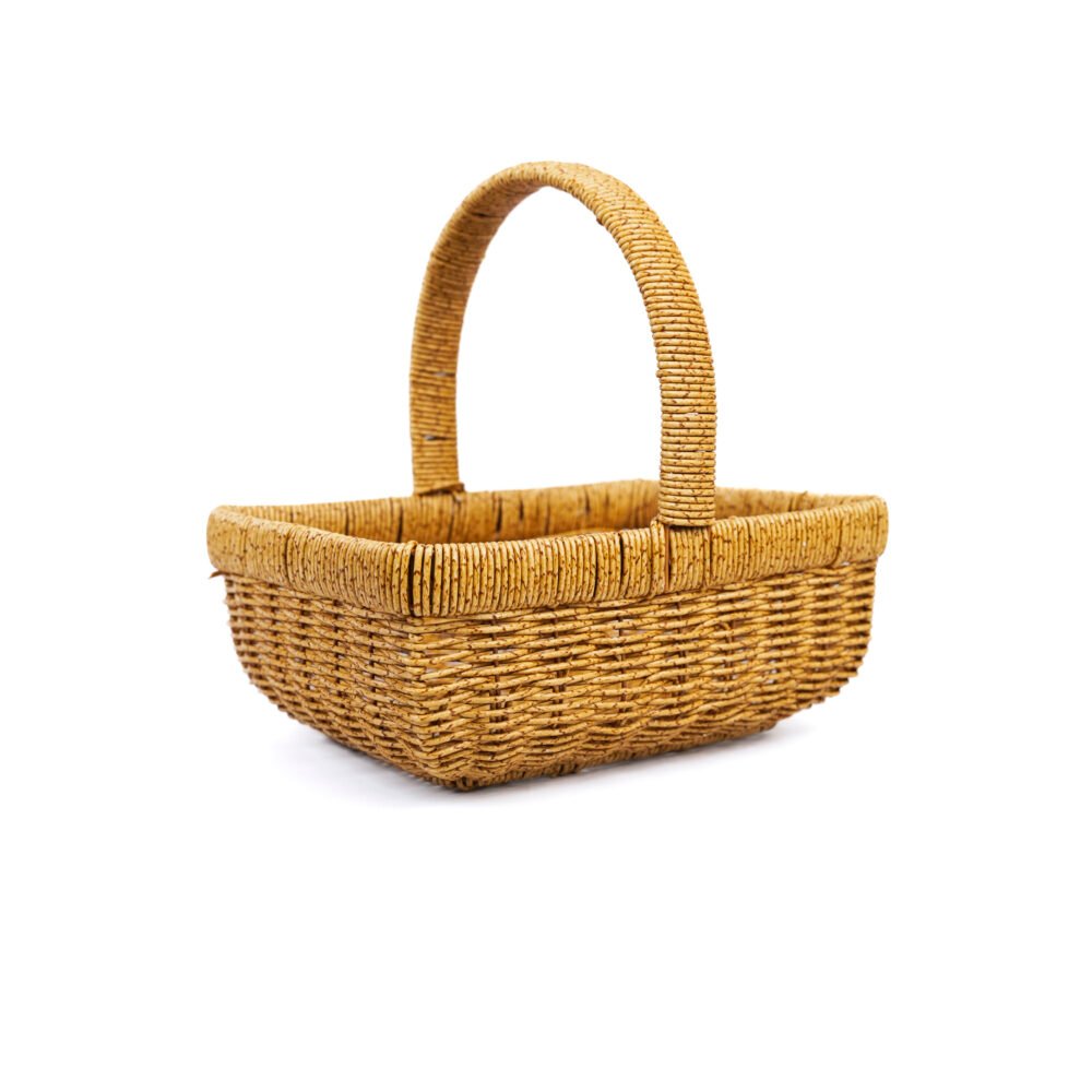 Warm Straw Brown Classic Rattan Wicker Square Carry Basket - Medium