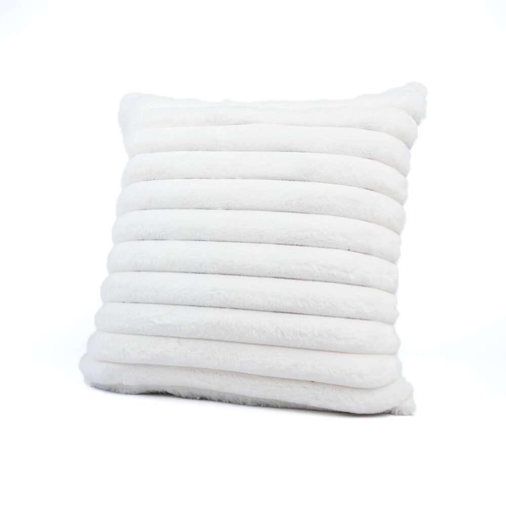Cozy Striped Fur Cushion Cover - White
