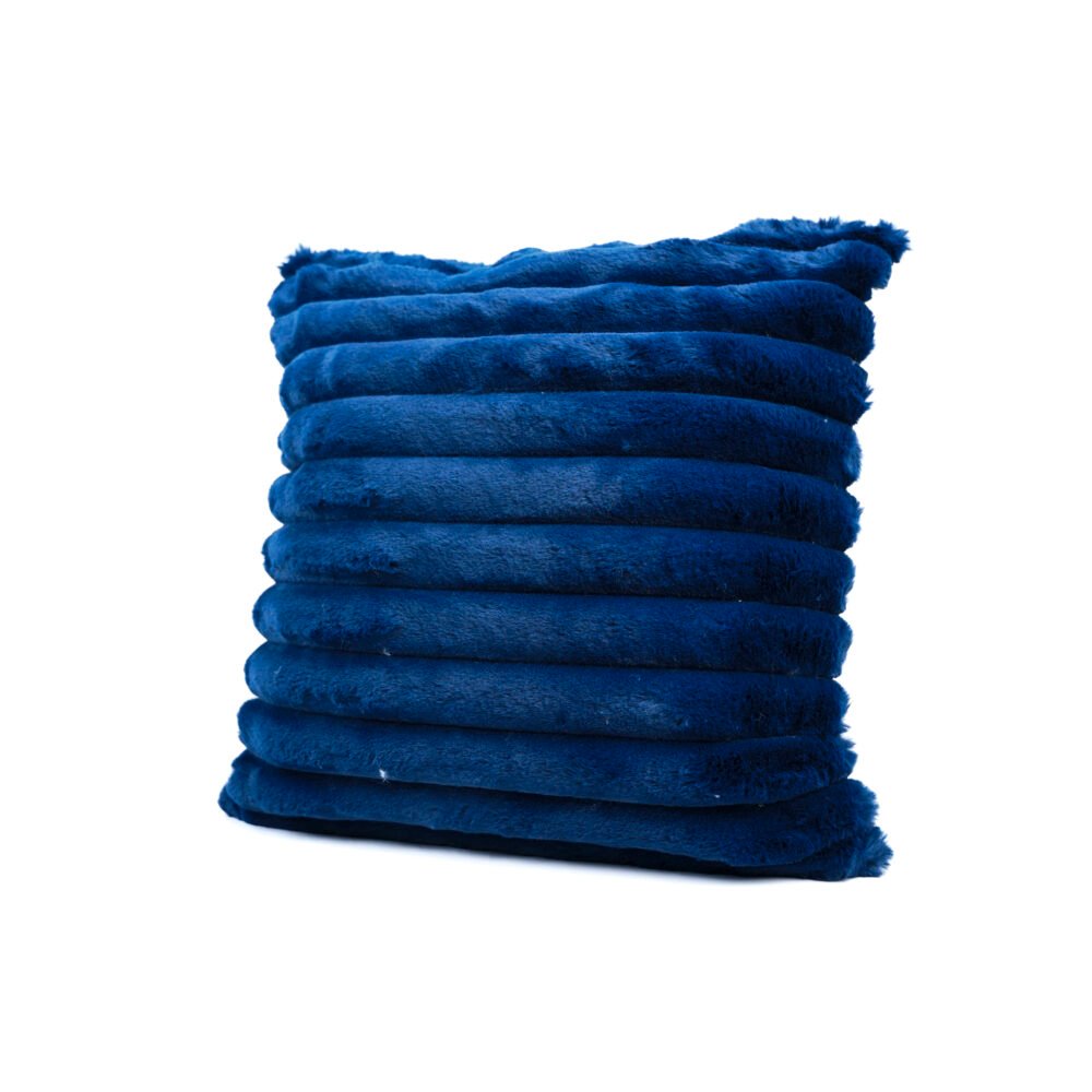Cozy Striped Fur Cushion Cover - Navy Plush Blue