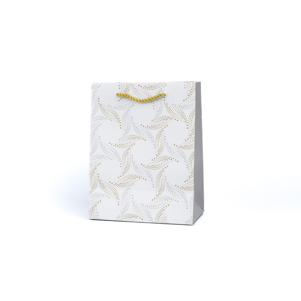 Dotted Swirl Petals Pearl White Gift Bag - Small