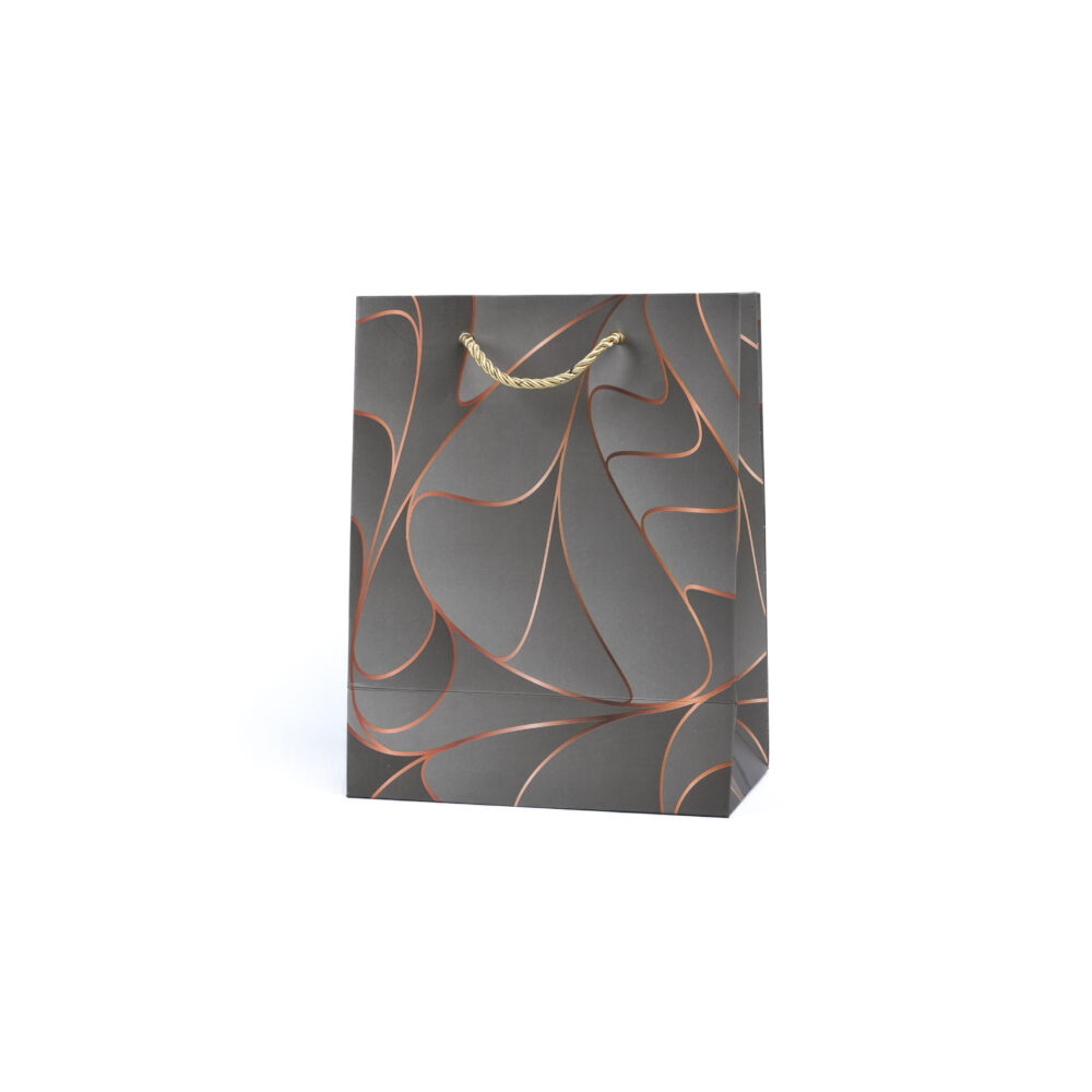 Wave Leaf Pattern Charcoal Dark Grey Gift Bag - Small