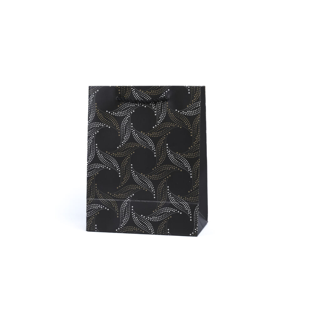 Dotted Swirl Petals Midnight Black Gift Bag - Small