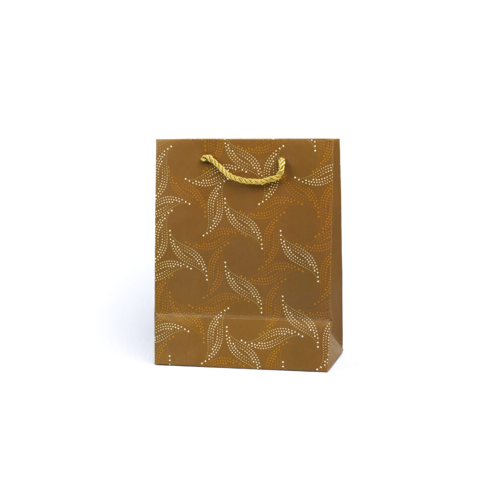 Dotted Swirl Petals Amber Gold Gift Bag - Small