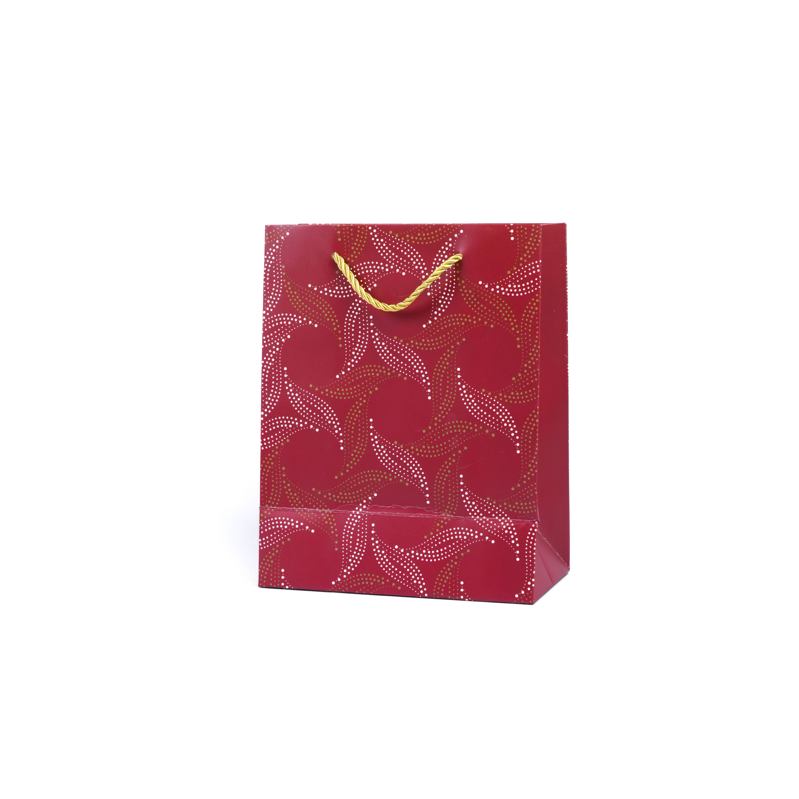 Dotted Swirl Petals Crimson Red Gift Bag - Small