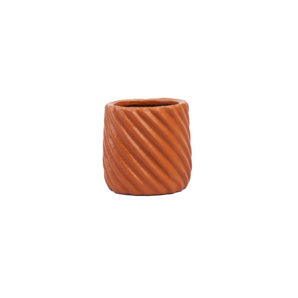 Spiral Grooved Indoor Clay Pot -Red Small
