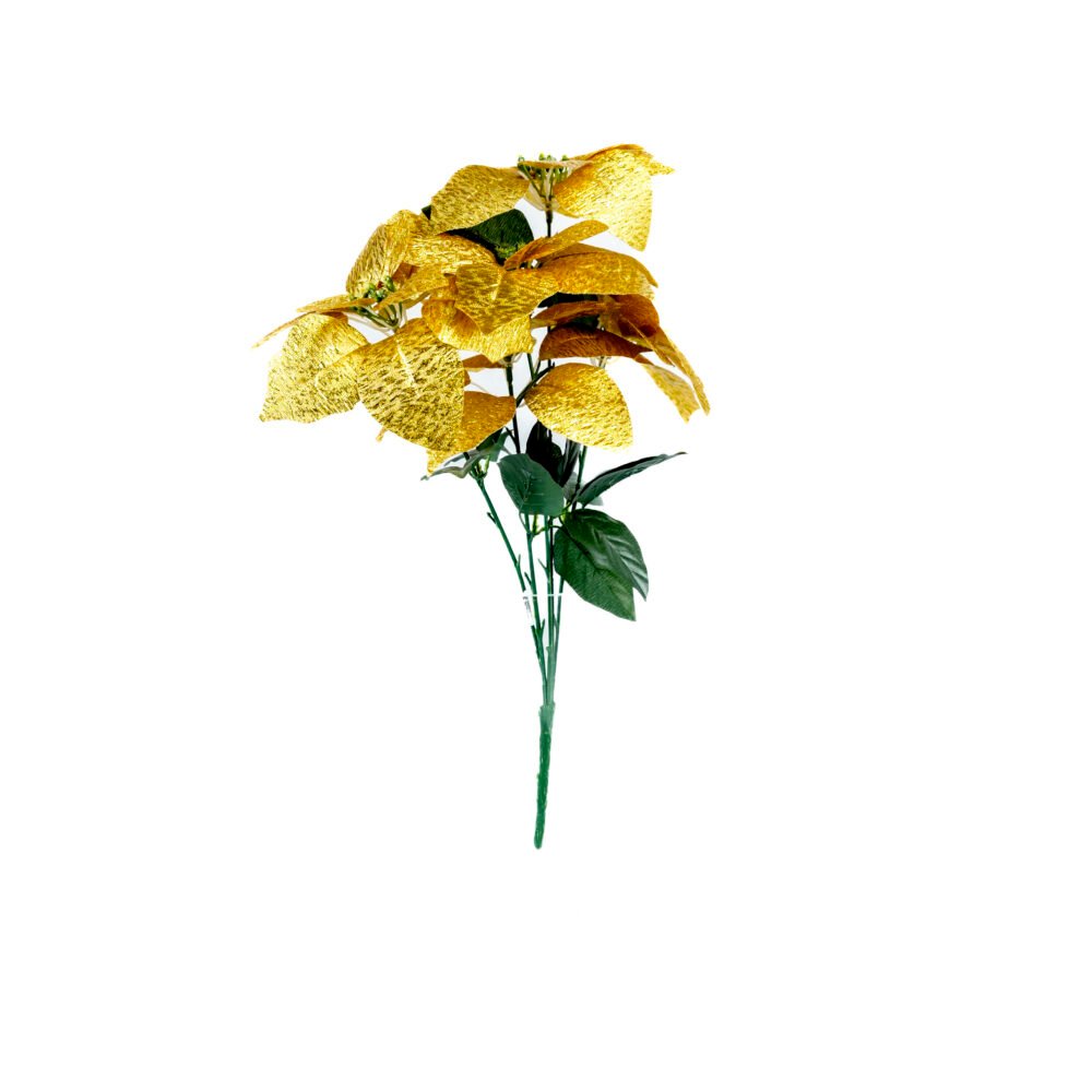 Luxurious Gold Poinsettia Flower Bunch – Set of 5 Artificial Blooms in One Bunch
