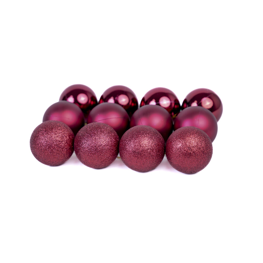 Vibrant Berry Red Christmas Baubles - 12 Pieces Pack - Classic Ball Ornament Set