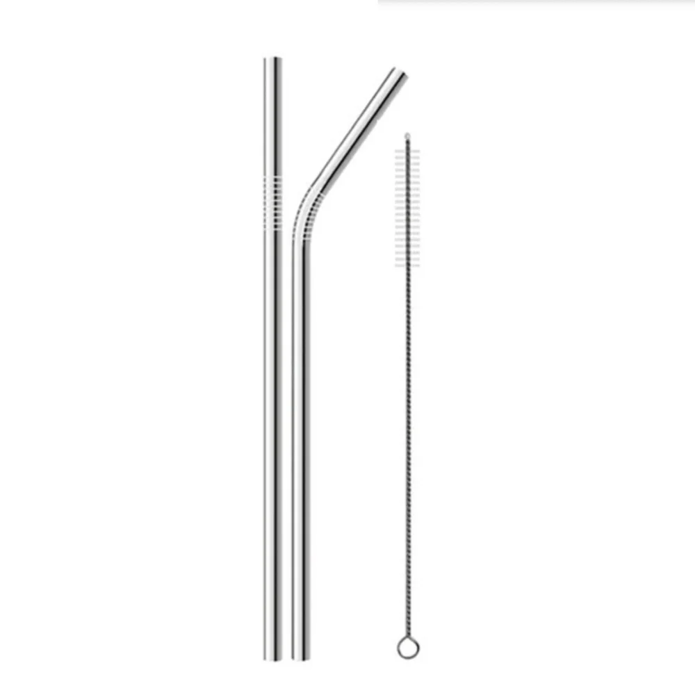 Stainless Steel Drinking Straw Set - 2 Straws (Bent & Straight) + Cleaning Brush