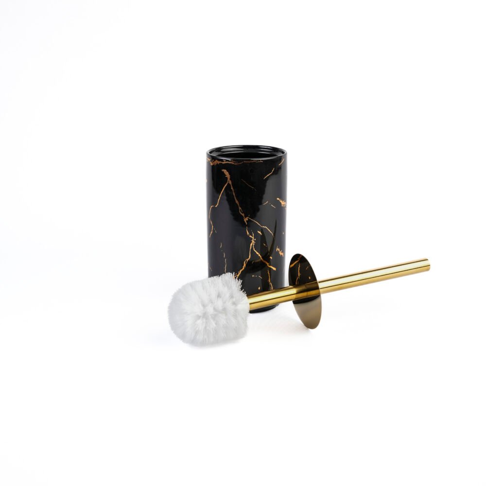 Nordic Gilded Marble Toilet Brush Black With Minimalist Gold Metallic Wand