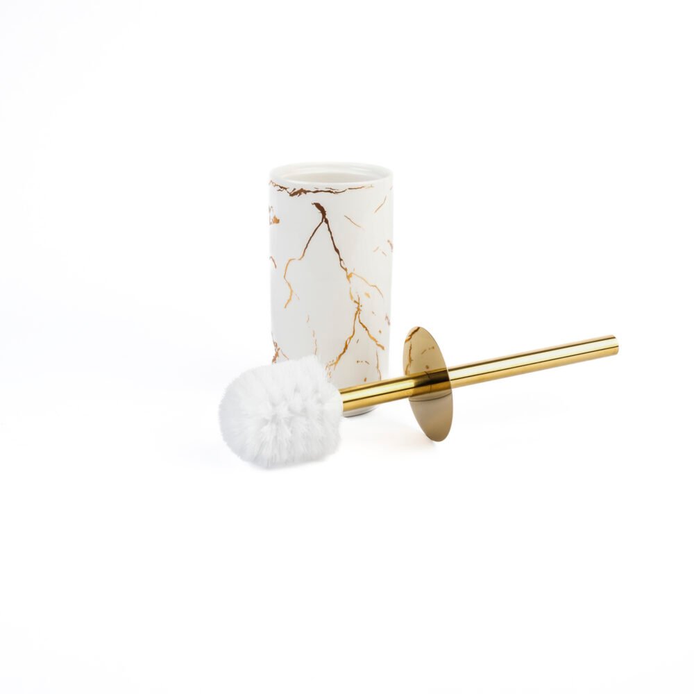 Nordic Gilded Marble Toilet Brush White With Minimalist Gold Metallic Wand