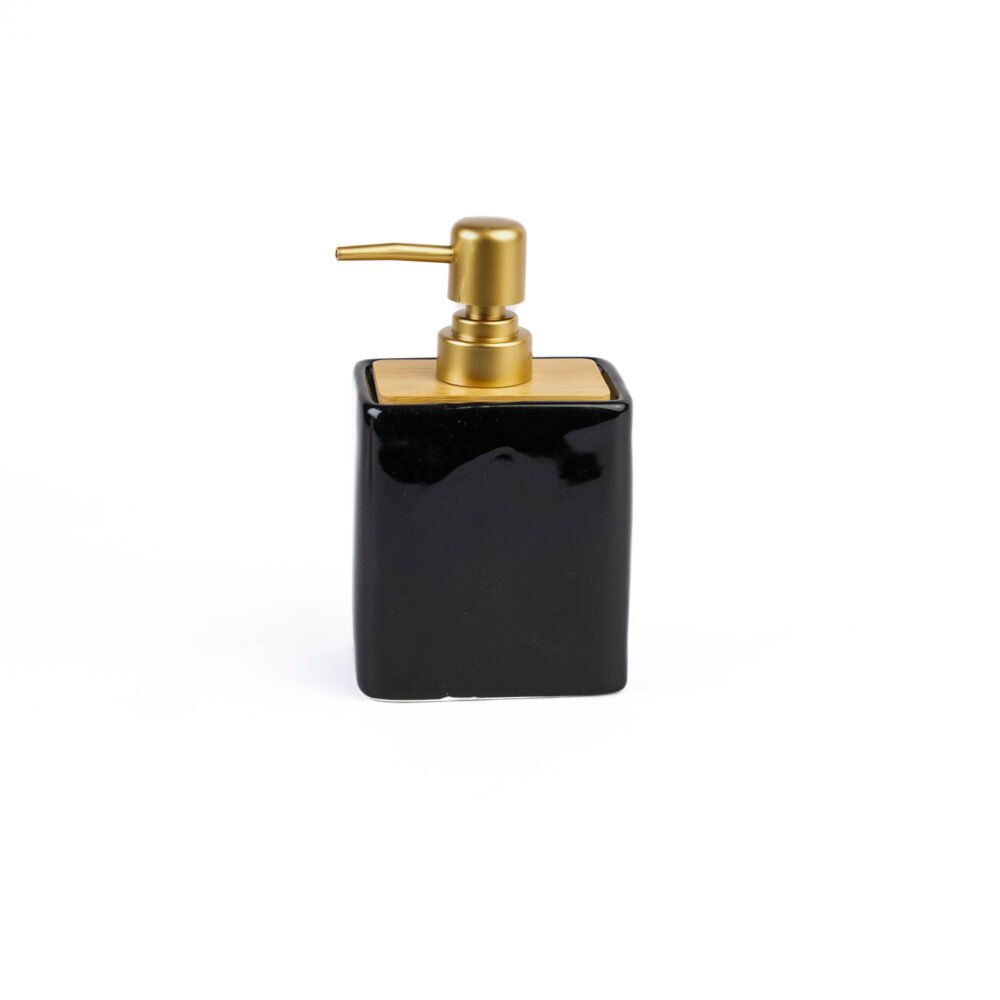Nordic Bamboo Rectangular Soap Dispenser - Black & Gold