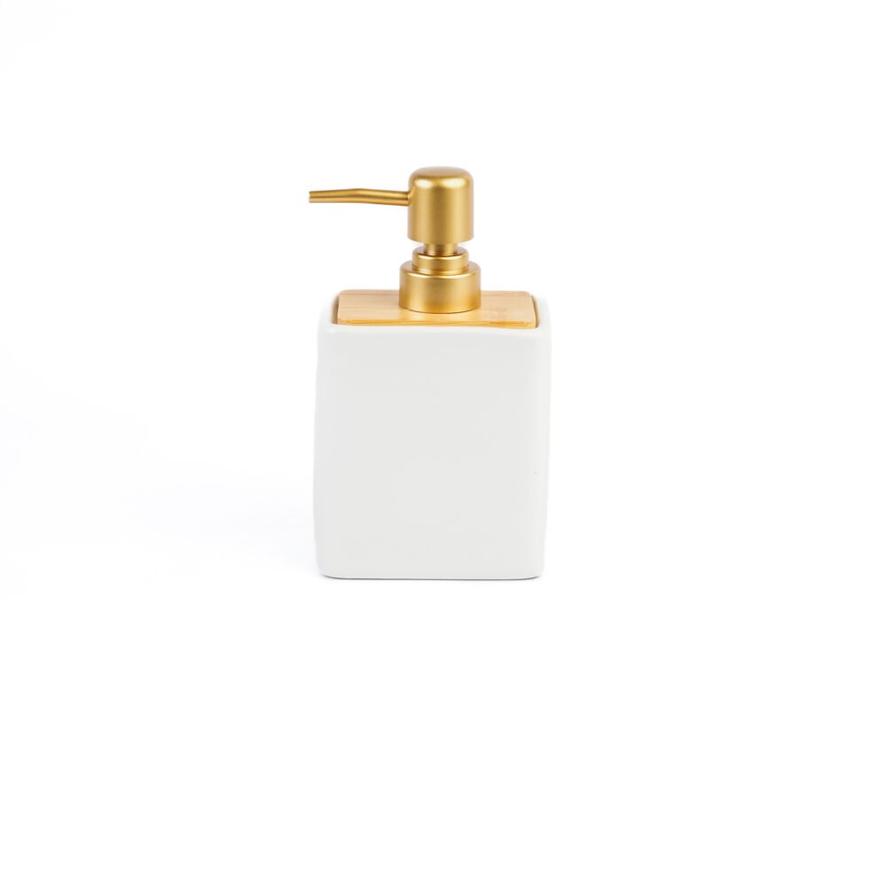 Nordic Bamboo Rectangular Soap Dispenser - White & Gold