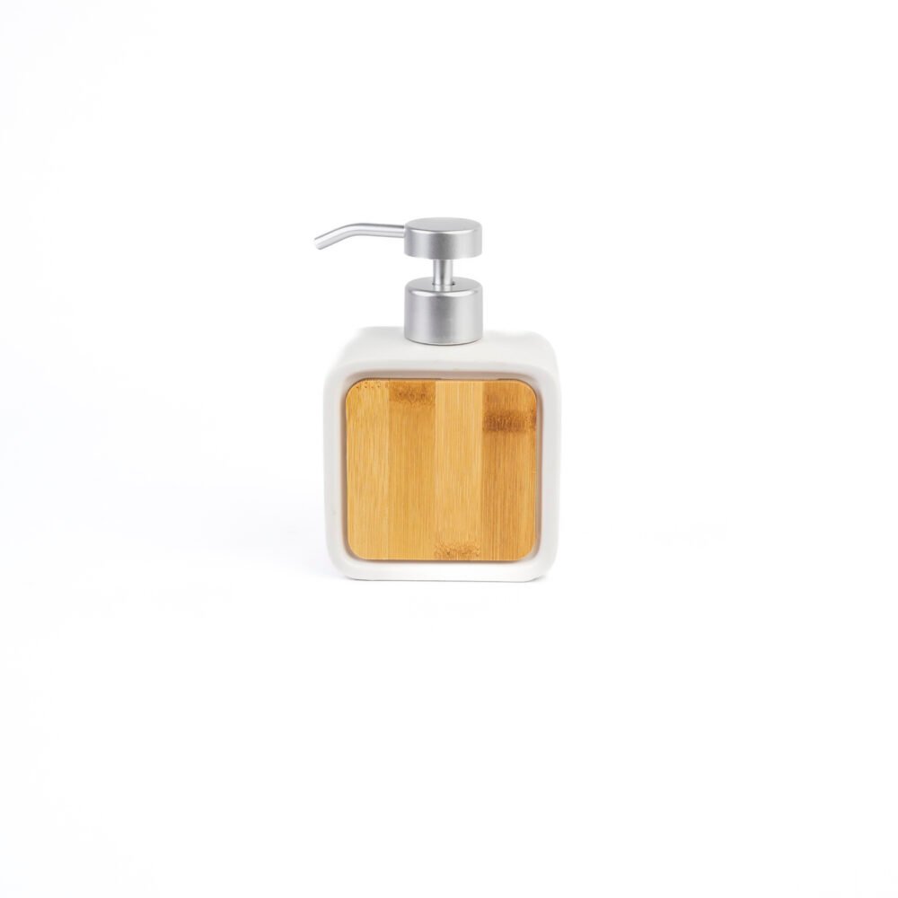 Nordic Bamboo Square Soap Dispenser - White & Gold