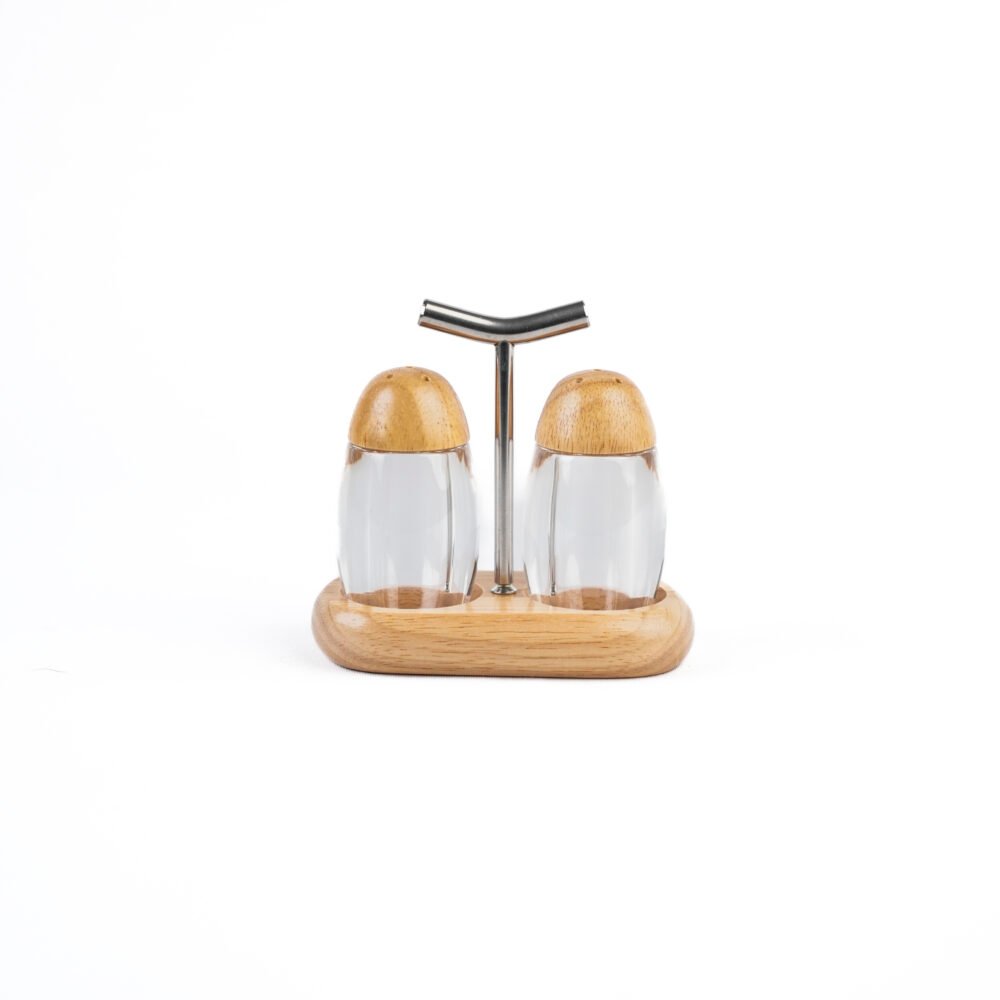 Shengya Top Choice Salt & Pepper Kit - Glass Bottles with Wooden Base & Lid