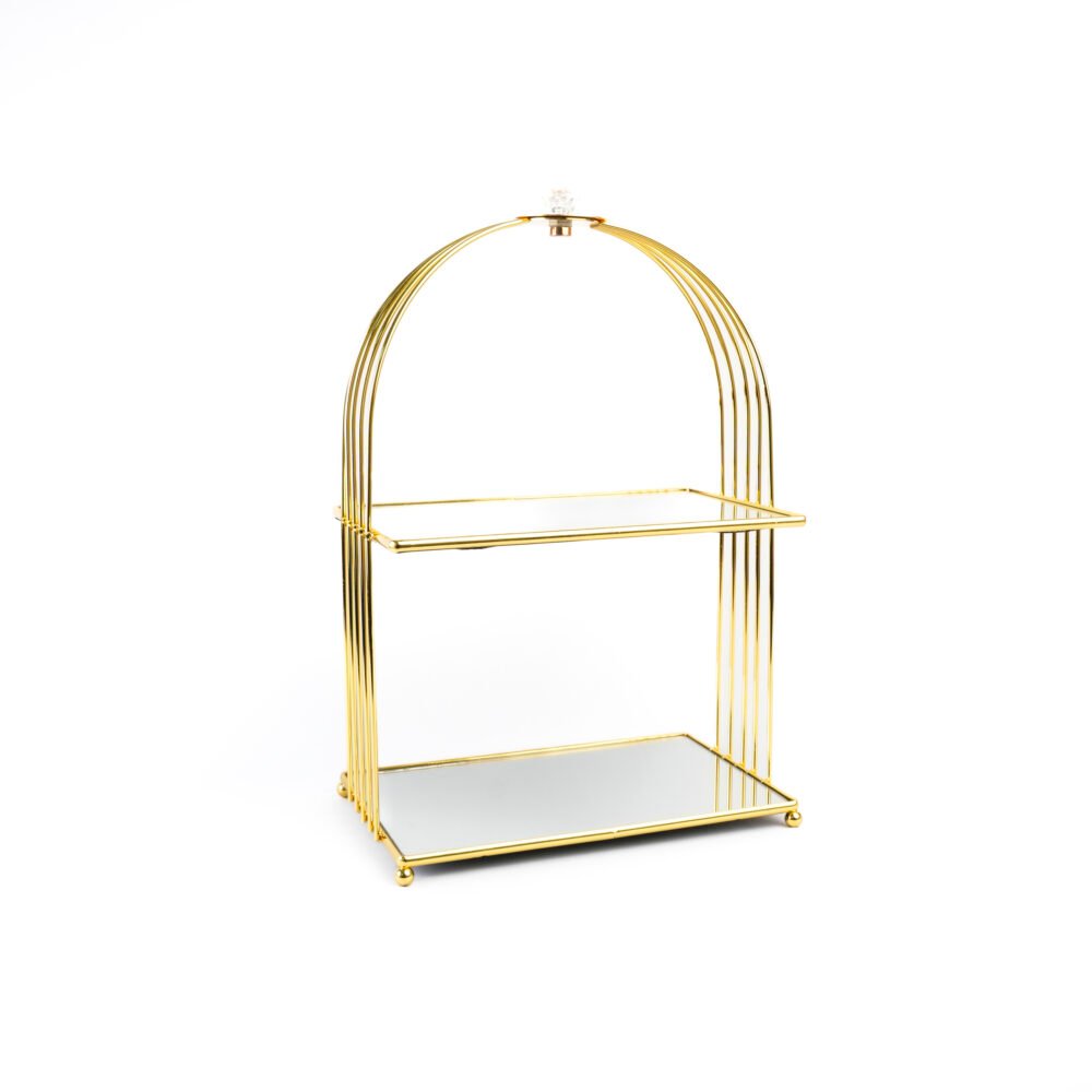 2-Tier Gold Birdcage Mirrored Vanity Organizer & Display Stand - Small
