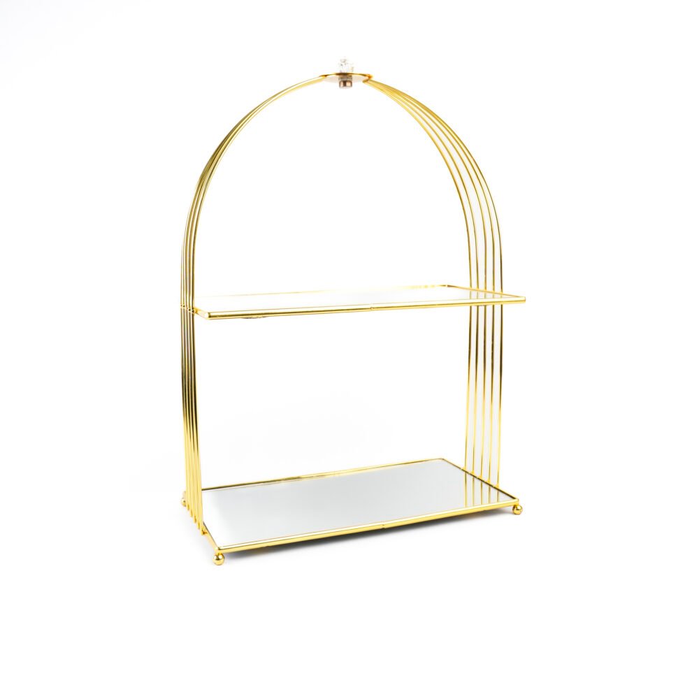 2-Tier Gold Birdcage Mirrored Vanity Organizer & Display Stand - Large